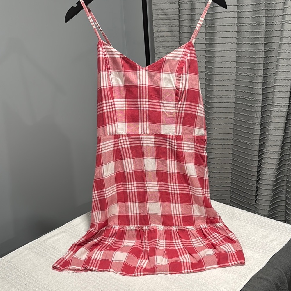 Red and White Plaid Chemise with Empire Waist